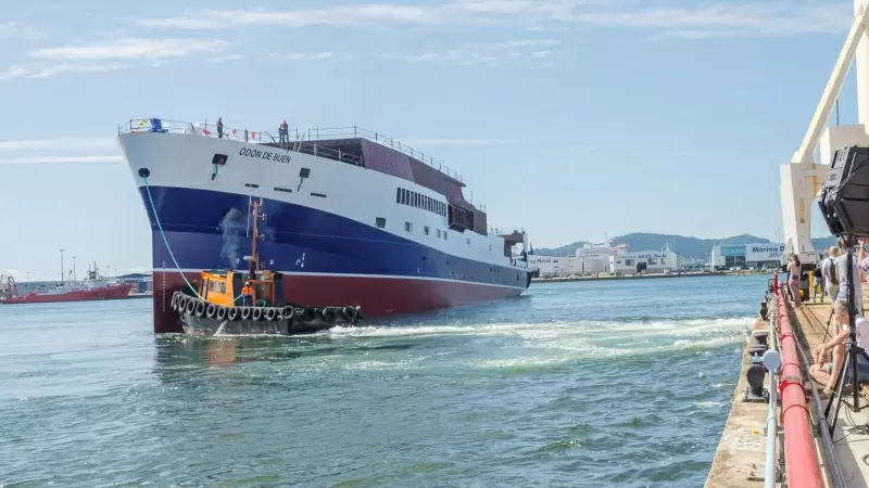 El buque oceanográfico Odón de Buen, tras ser botado en los astilleros Armón, de Vigo.