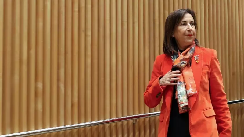 La ministra de Defensa, Margarita Robles, durante la Comisión de Defensa en el Congreso de los Diputados, a 25 de enero de 2024, en Madrid (España).