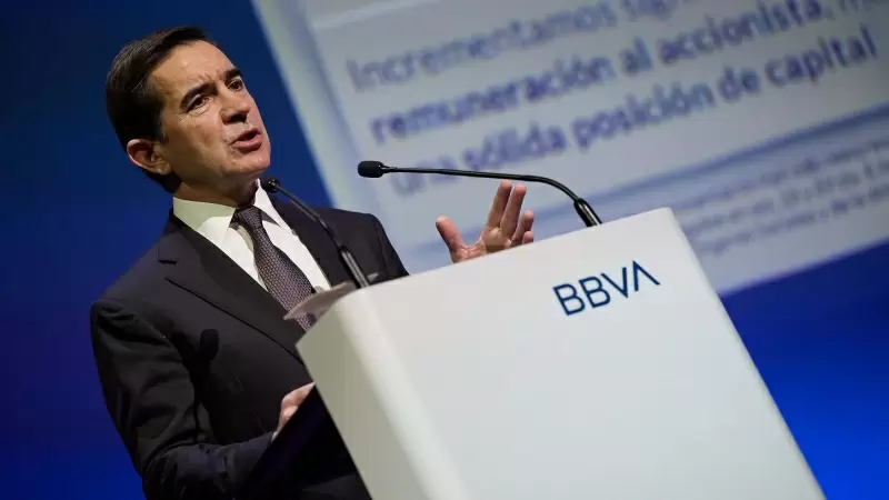 El presidente de BBVA, Carlos Torres Vila, durante la presentación de los resultados correspondientes al ejercicio 2023. E.P./Jesús Hellín
