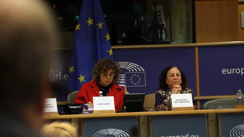 L'eurodiputada del PP i presidenta del comitè de Peticions de l'Eurocambra, Dolors Montserrat, durant el debat de l'informe sobre la immersió lingüística a Catalunya
