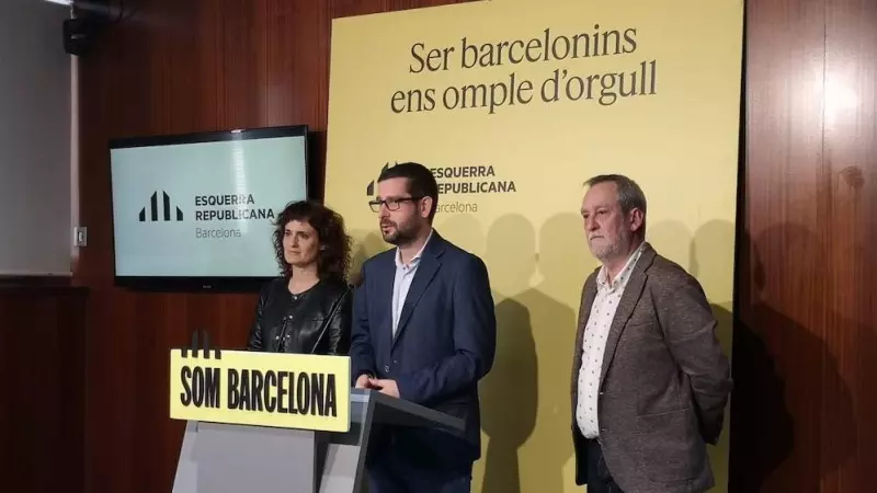 Jordi Castellana, portaveu d'ERC, en roda de premsa amb els regidors Eva Baró i Jordi Coronas