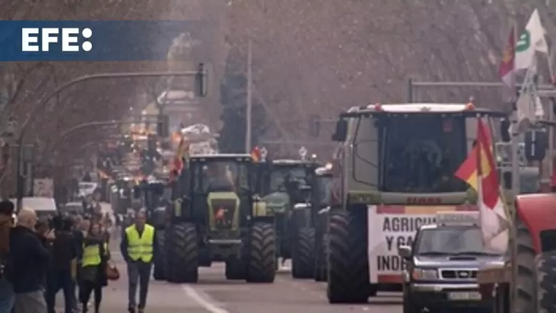 Una columna de tractores recorre el madrileño Paseo de las Delicias