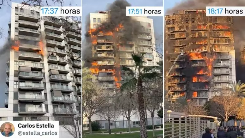 El hilo de vídeos de un tuitero que muestra cómo se extendió el fuego en València