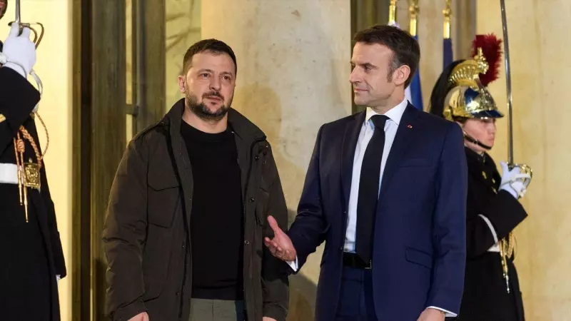 Emmanuel Macron y Volodymyr Zelenski, el 16 de febrero pasado.