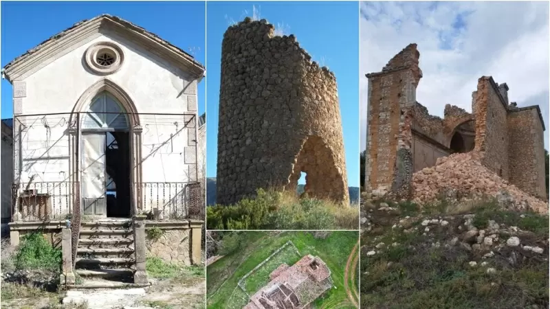 De izq. a der., casa neogótica de Estella (Navarra), la Torre de las Dehesilla (Jaén), la Iglesia de San Bartolomé (La Barbolla, Soria), y la Ermita de la Virgen de los Llanos (Guadalajara).