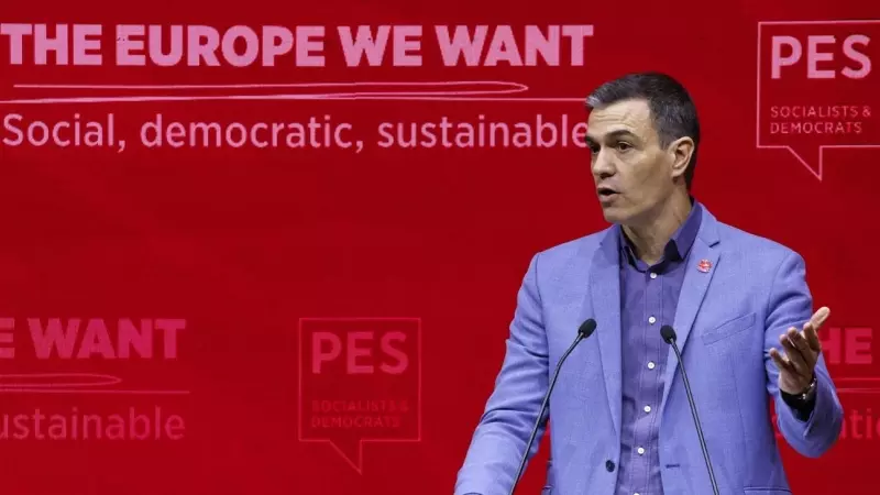 Pedro Sánchez, pronuncia un discurso durante el Congreso Electoral del Partido Socialista Europeo (PSE), en Roma, Italia. 2 de marzo de 2024.