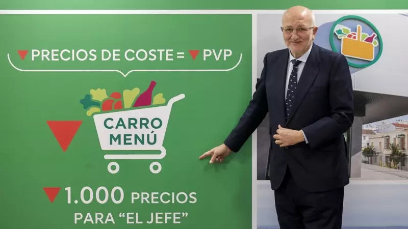 El presidente de Mercadona, Juan Roig, durante el acto de presentación de resultados de la empresa en el centro de coinnovación en Paterna (Valencia). EFE/Manuel Bruque