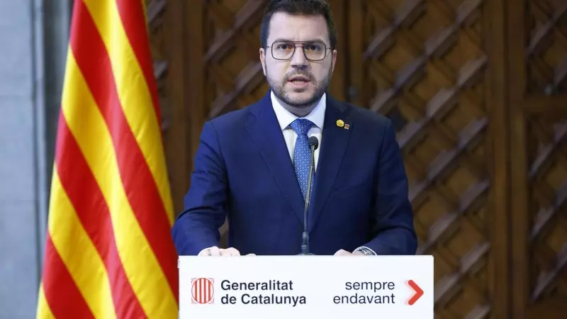 Pere Aragonès compareix al Palau de la Generlaitat a la galeria gòtica per anunciar eleccions