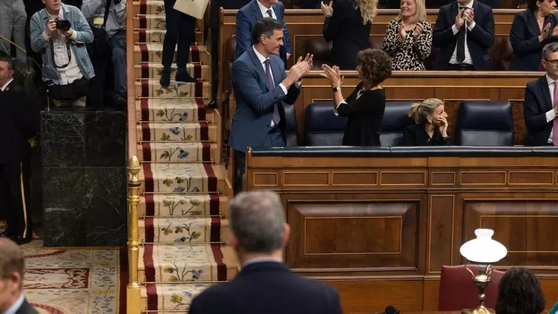 El presidente del Gobierno, Pedro Sánchez, tras quedar aprobada la Ley de amnistía en el Congreso este jueves 14 de marzo.