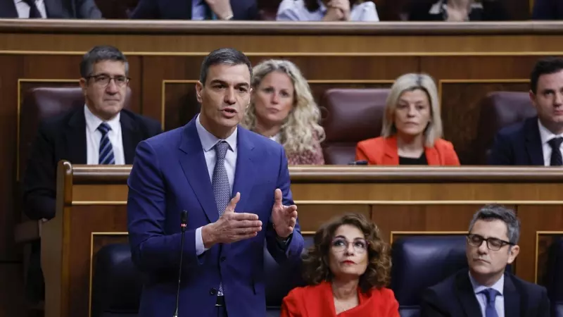 El presidente del Gobierno, Pedro Sánchez, interviene durante la sesión de control al Gobierno este miércoles en el Congreso de los Diputados