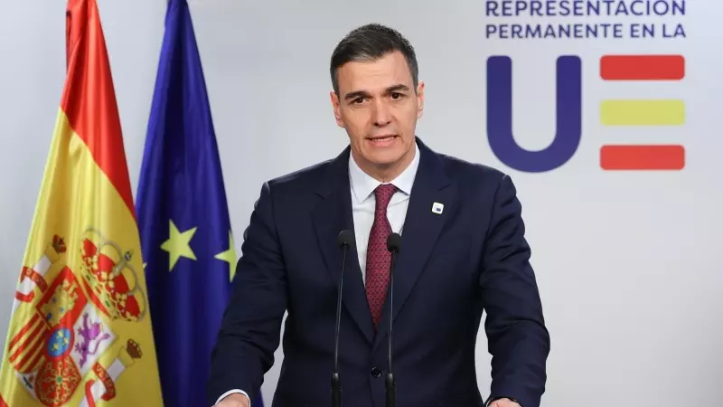 El presidente del Gobierno, Pedro Sánchez, en una rueda de prensa en Bruselas, a 22 de marzo de 2024.