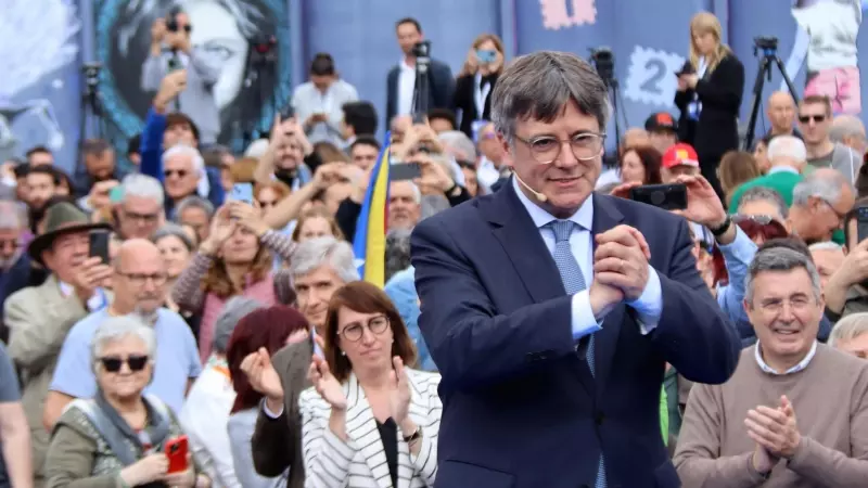 Carles Puigdemont en l'acte públic a Elna.