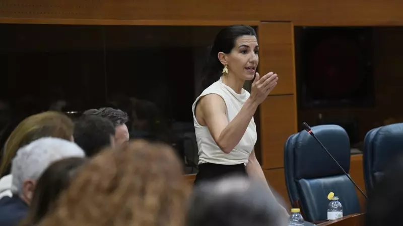 La portavoz de VOX en la Asamblea de Madrid, Rocío Monasterio, interviene durante un pleno en la Asamblea de Madrid, a 4 de abril de 2024.