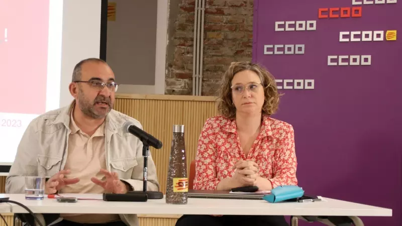 El secretari general de CCOO Catalunya, Javier Pacheco, durant la presentació dels resultats electorals