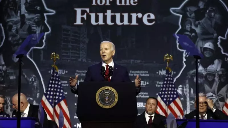 El presidente de los Estados Unidos, Joe Biden, pronuncia un discurso en la Conferencia Legislativa de los Sindicatos de la Construcción de América del Norte (NABTU) en el Washington Hilton el 24 de abril de 2024 en Washington.