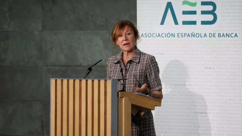 La subgobernadora del Banco de España, Margarita Delgado Tejero, interviene en la Fundación Rafael del Pino, a 22 de noviembre de 2023, en Madrid.