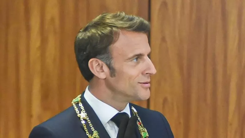 El presidente de Francia, Emmanuel Macron, después de recibir la condecoración de la Orden de la Cruz del Sur, en Brasil, a 28 de marzo de 2024.