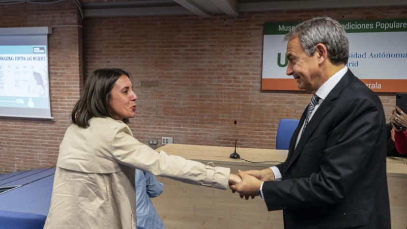 El expresidente del gobierno José Luis Rodriguez Zapatero y la exministra Irene Montero suman su apoyo y firma a la iniciativa 'Mi voz, mi decisión por el derecho al aborto seguro, gratuito y accesible en toda la UE', este miércole sen el centro cultura