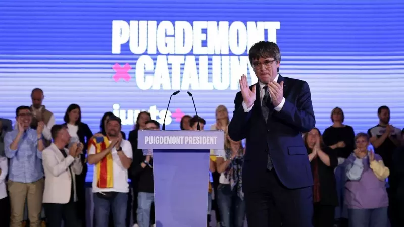 Carles Puigdemont, líder de Junts per Catalunya, y uno de los potenciales beneficiarios de la ley de amnistía, en un acto electoral en el sur de Francia. REUTERS/Nacho Doce