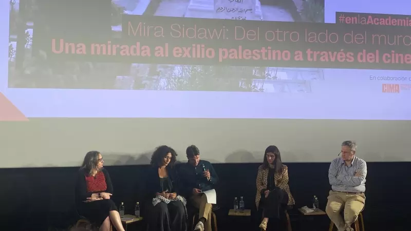 El encuentro 'Del otro lado del muro: una mirada al exilio palestina a través del cine' organizado por CIMA en la Academia de Cine, en Madrid, a 13 de mayo de 2024.