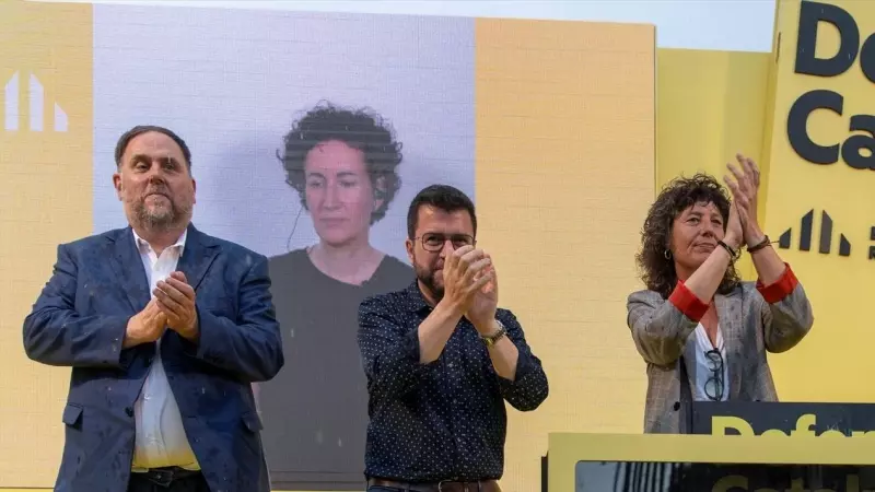 Acto de inicio de campaña del ERC en Barcelona con Oriol Junqueras, Marta Rovira, Pere Aragones, Gabriel Rufián y Teresa Jordà, a 6 de julio de 2023, en Barcelona.