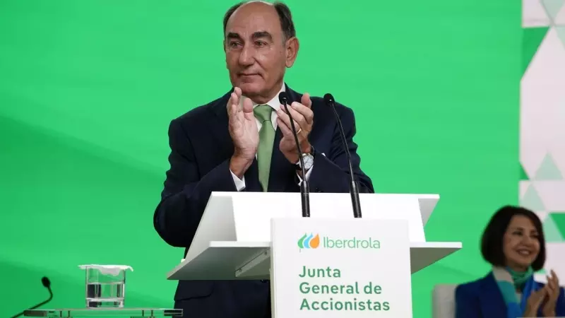 El presidente Iberdrola, Ignacio Sánchez Galán, durante la junta de accionistas de la energética, en Bilbao. EFE/ IBERDROLA