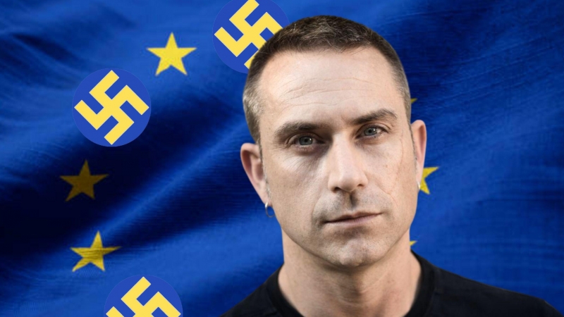 Fotomontaje del periodista Miquel Ramos y una bandera de la UE acompañda de esvásticas ante el crecimiento de la ultraderecha en Europa.