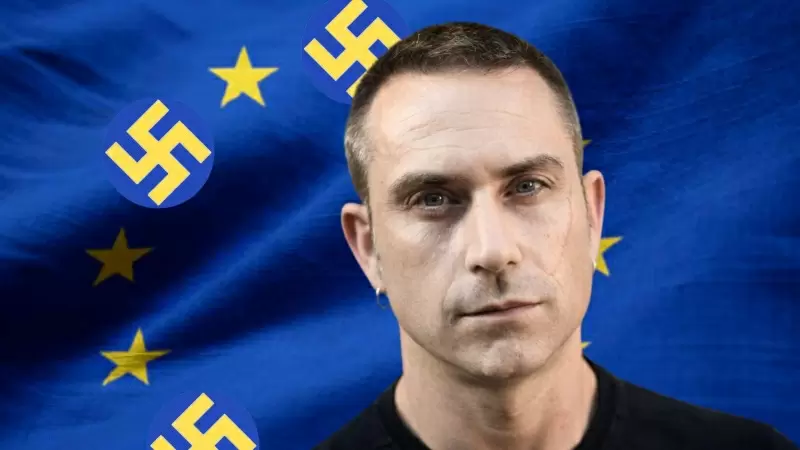 Fotomontaje del periodista Miquel Ramos y una bandera de la UE acompañda de esvásticas ante el crecimiento de la ultraderecha en Europa.