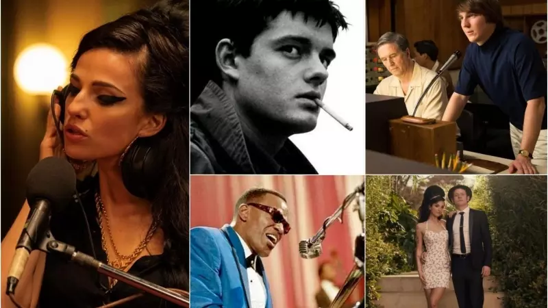 Imágenes de películas sobre cantantes. 'Back to Black' (izquierda y abajo derecha ), 'Control' (arriba centro), 'Ray' (abajo centro) y 'Love & Mercy' (arriba derecha)