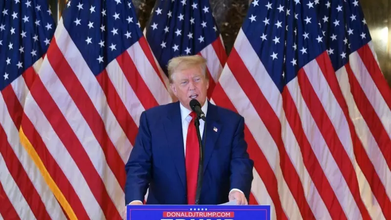 Donald Trump durante una conferencia de prensa después de ser declarado culpable, en Nueva York.