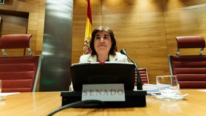 La presidenta interina del Consejo de Administración de la Corporación RTVE, Concepción Cascajosa, durante una comparecencia en el Senado, a 28 de mayo de 2024, en Madrid.