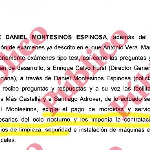 Página del auto del juez Morell donde se identifican las extorsiones y coacciones de policías locales a empresarios de Palma para beneficiar al Grupo Cursach.