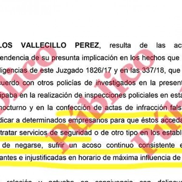 Página del auto del juez Morell sobre los delitos atribuidos a Vallecillo y Vidal.