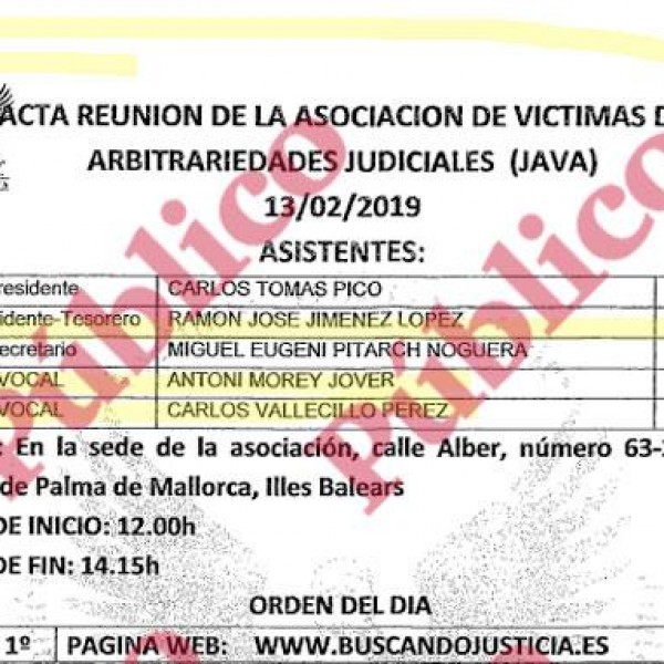 Acta de la asociación JAVA que muestra como vocales a Morey y Vallecillo.