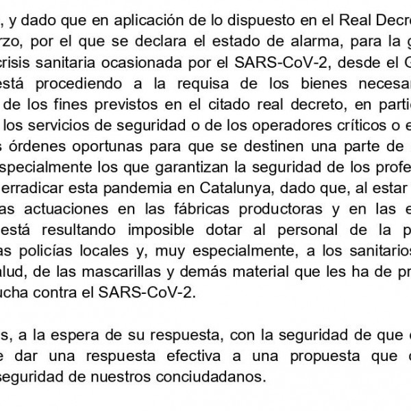 Carta del president de la Generalitat, Quim Torra, al president espanyol, Pedro Sánchez (II)