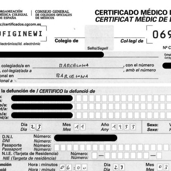 Certificado de defunción. / ARCHIVO