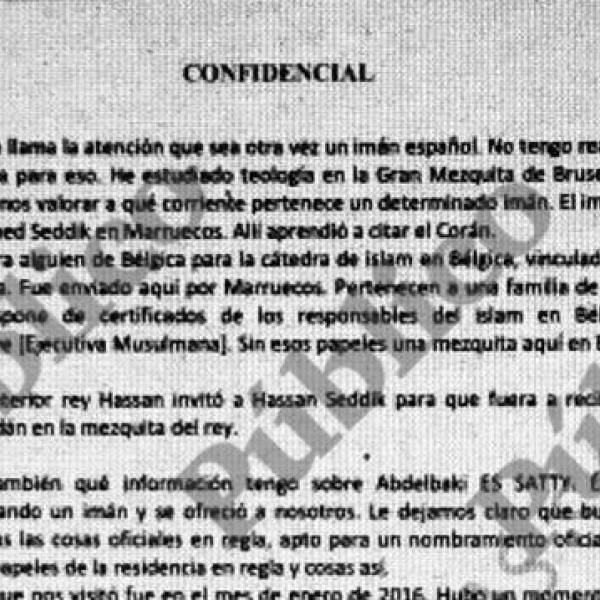 Folio del sumario en el que aparece la declaración del presidente de la mezquita de Diegem.