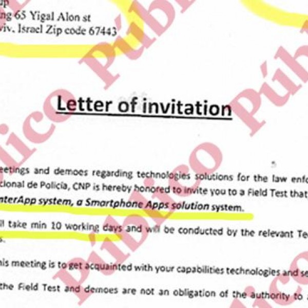 'Letter of Invitation' de Eugenio Pino a los técnicos israelíes para hacer las pruebas de campo del sistema de espionaje de móviles.