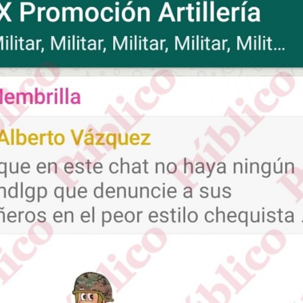 Captura de uno de los mensajes compartidos en el grupo de WhatsApp de la IX Promoción de Artillería, en el que se avisa de la posibilidad de una filtración coma la que destapó el chat de los militares retirados.