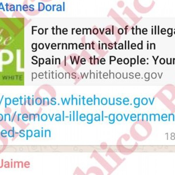 Captura del chat con la petición a la Casa Blanca para derrocar al Gobierno de España.