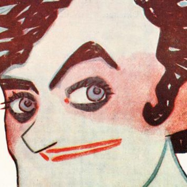Cartel de una novela teatral con un retrato de Rosario Pino.