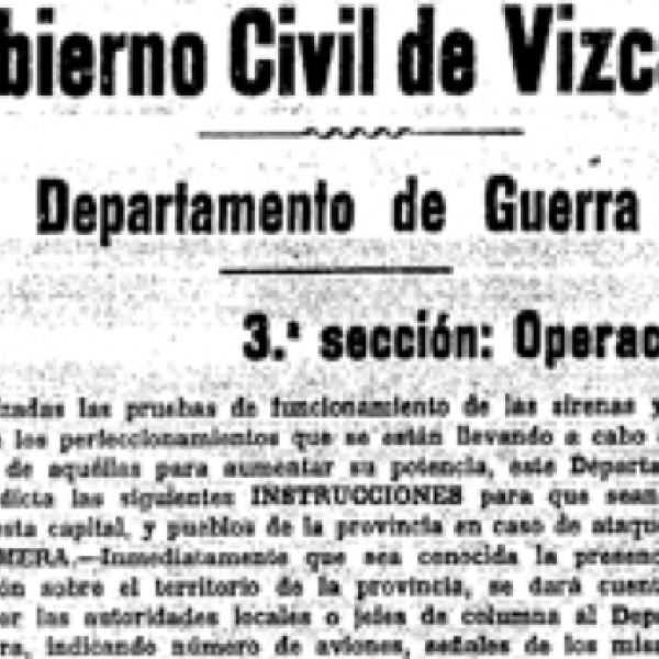 Instrucciones a seguir por la población en caso de bombardeo aéreo dadas por el Gobierno Civil. La Gaceta del Norte (2 de noviembre de 1936).