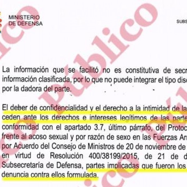 Imagen de la resolución del subsecretario del Ministerio de Defensa Alejo de la Torre sobre el caso de Lourdes Cebollero.
