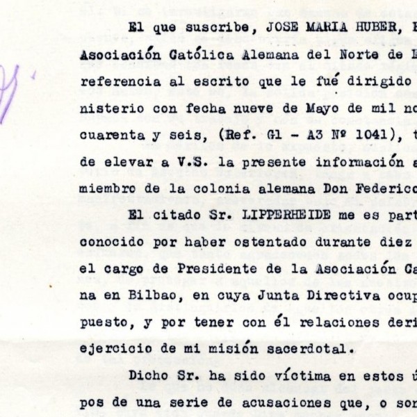 Documento inédito de José María Huber, rector de la Asociación Católica del Norte de España