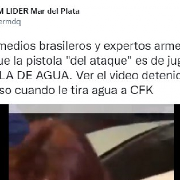 Tuit que dice que la pistola con la que se atentó contra Cristina Fernández de Kirchner era una pistola de agua