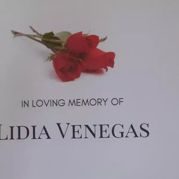 Recordatorio para el funeral de Lidia Venegas.