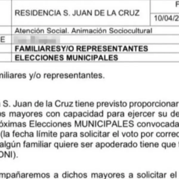 Carta remitida por la residencia de San Juan de la Cruz a los familiares.