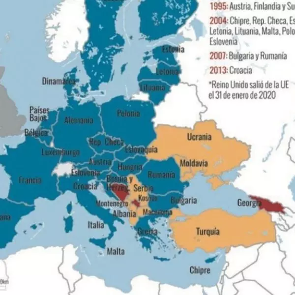 Mapa de los candidatos a entrar en la UE en la ampliación.