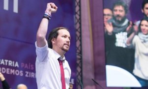 Pablo Iglesias, tras ser elegido como secretario general de Podemos en Vistalegre II.  MANOLO FINISH / CTXT