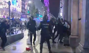 Momento en el que la Policía carga contra una manifestante.